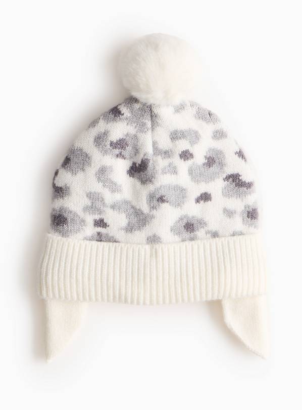 Cream Leopard Print Pom Pom Hat 1-2 years